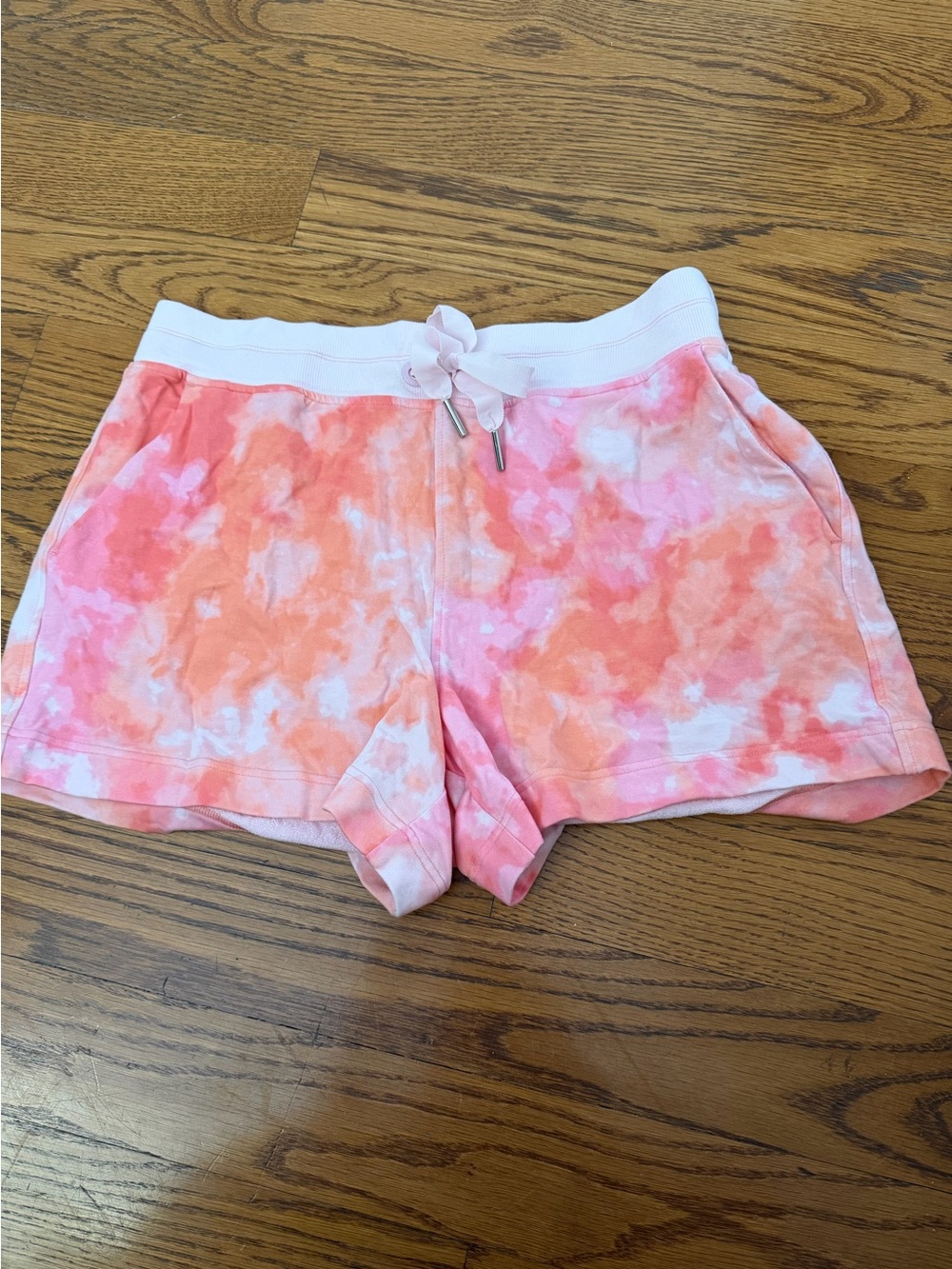 Athleta Balance Printed Pink & Peach Tie-Dye Athletic Lounge Shorts 4”